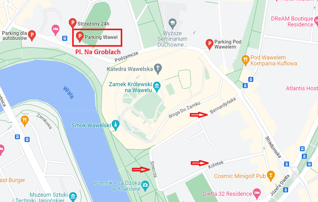 Parkingi przy Wawelu mapa